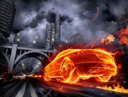 Фотообои Огненный автомобиль, игра, 3D