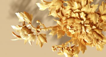 Фреска 3D стильный цветок в золотой гамме