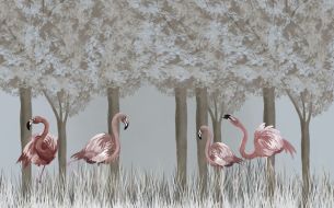 Фреска Фламинго в деревьях
