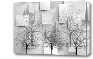 Картина 3D Три дерева в черно-белых цветах